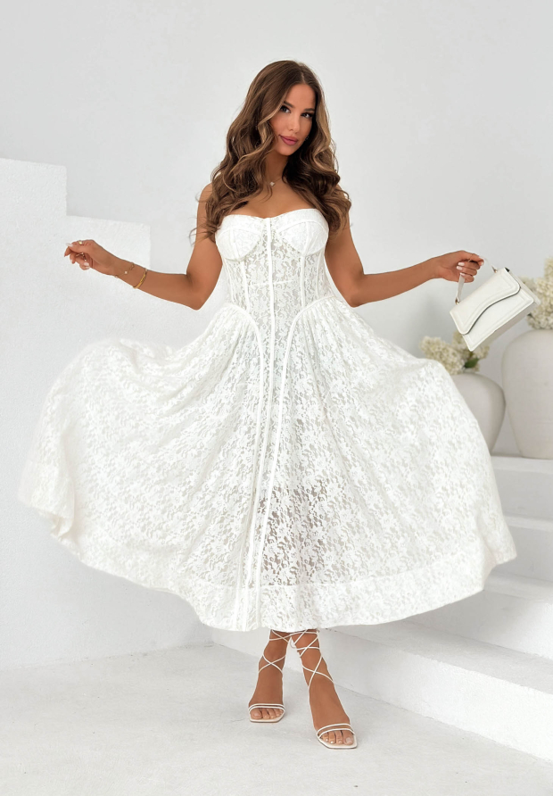 Maxikleid aus Spitze mit Korsett-Oberteil Summer Amour Wei&szlig;