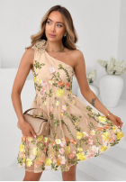 Tiulowa Kleid mini w haftowane kwiaty Grace Bloom Beige