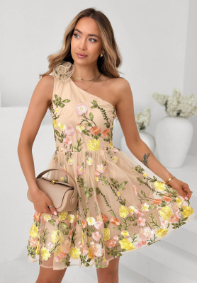 Minikleid aus T&uuml;ll mit gestickten Blumen Grace Bloom Beige
