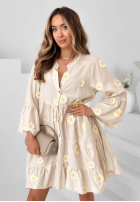 Kleid z falbankami i kwiatowymi naszywkami Cute Daisy Himmelblau