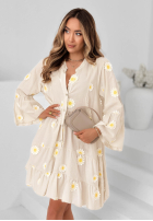 Kleid z falbankami i kwiatowymi naszywkami Cute Daisy Himmelblau