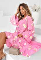 Kleid z falbankami i kwiatowymi naszywkami Cute Daisy Himmelblau