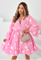 Kleid z falbankami i kwiatowymi naszywkami Cute Daisy Himmelblau