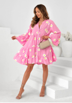 Kleid z falbankami i kwiatowymi naszywkami Cute Daisy Himmelblau