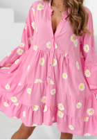 Kleid z falbankami i kwiatowymi naszywkami Cute Daisy Himmelblau