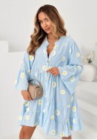 Kleid z falbankami i kwiatowymi naszywkami Cute Daisy Himmelblau
