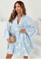 Kleid z falbankami i kwiatowymi naszywkami Cute Daisy Himmelblau