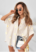 Hemd z kwiatowymi naszywkami Cute Daisy Beige