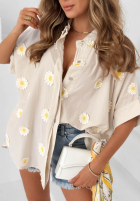 Hemd z kwiatowymi naszywkami Cute Daisy Beige