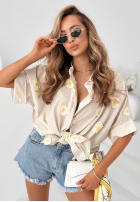 Hemd z kwiatowymi naszywkami Cute Daisy Beige