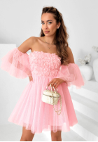 Tiulowa Kleid mini z rękawkami Florabella Puderrosa