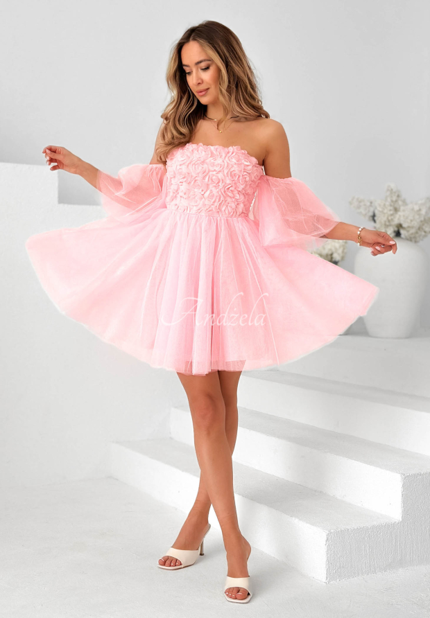 Mini-T&uuml;llkleid mit &Auml;rmeln Florabella Puderrosa