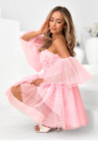Tiulowa Kleid mini z rękawkami Florabella Puderrosa