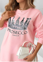 Baumwoll-Sweatkleid mit Aufdruck Queen Of Prosecco Rosa II