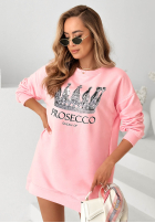 Baumwoll-Sweatkleid mit Aufdruck Queen Of Prosecco Rosa II