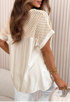 Bluse z ażurową górą Capri Coast biało-Beige