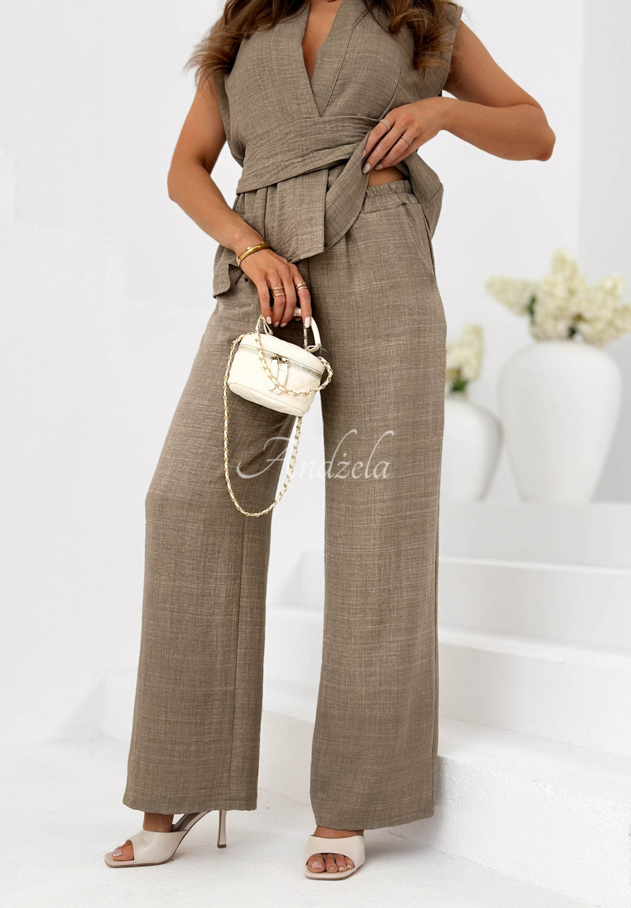 Set aus Weste und Hose wide leg Dream It All Mokkafarben