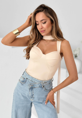 Top mit Choker Don’t Be Late Beige