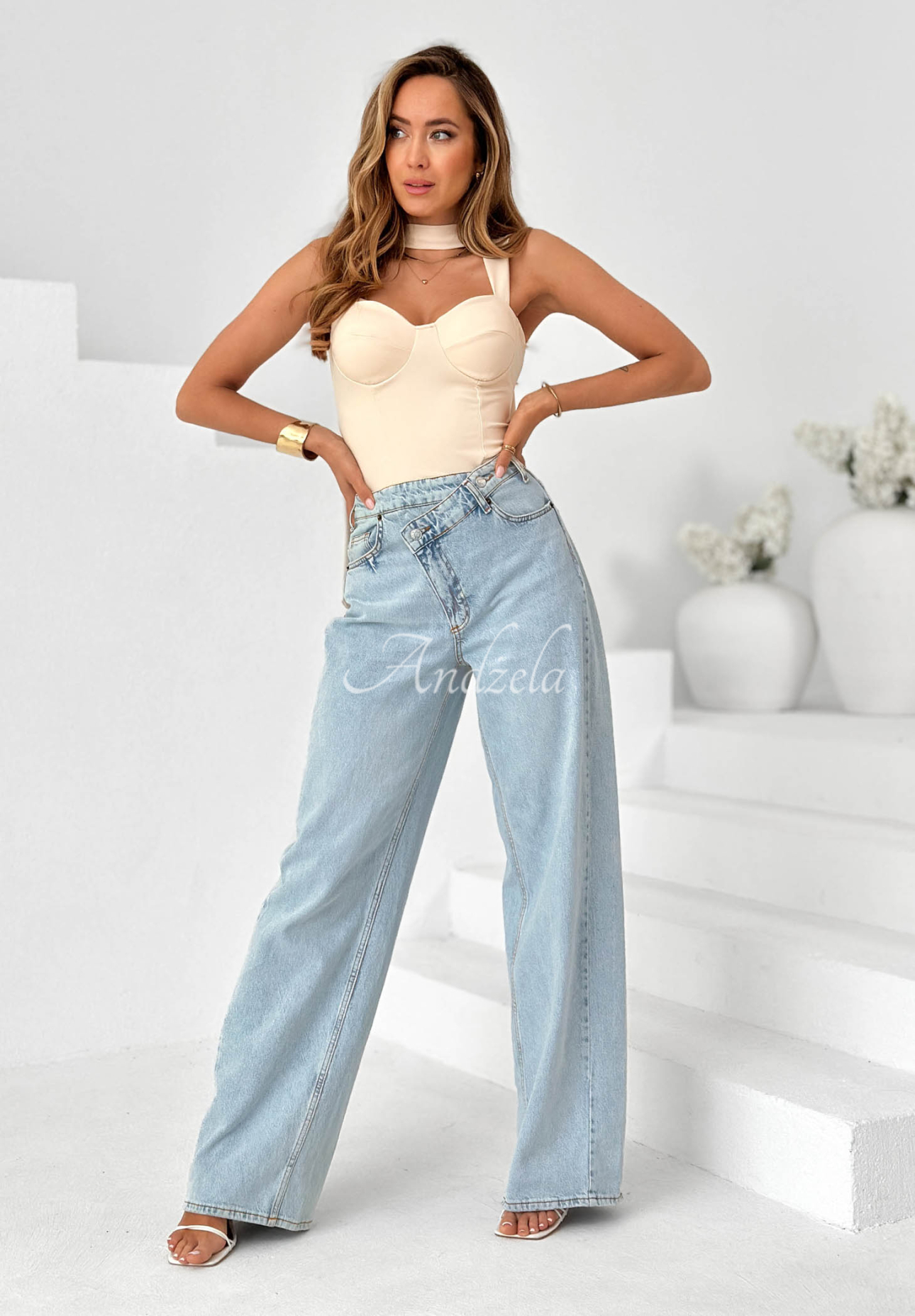 Top mit Choker Don’t Be Late Beige