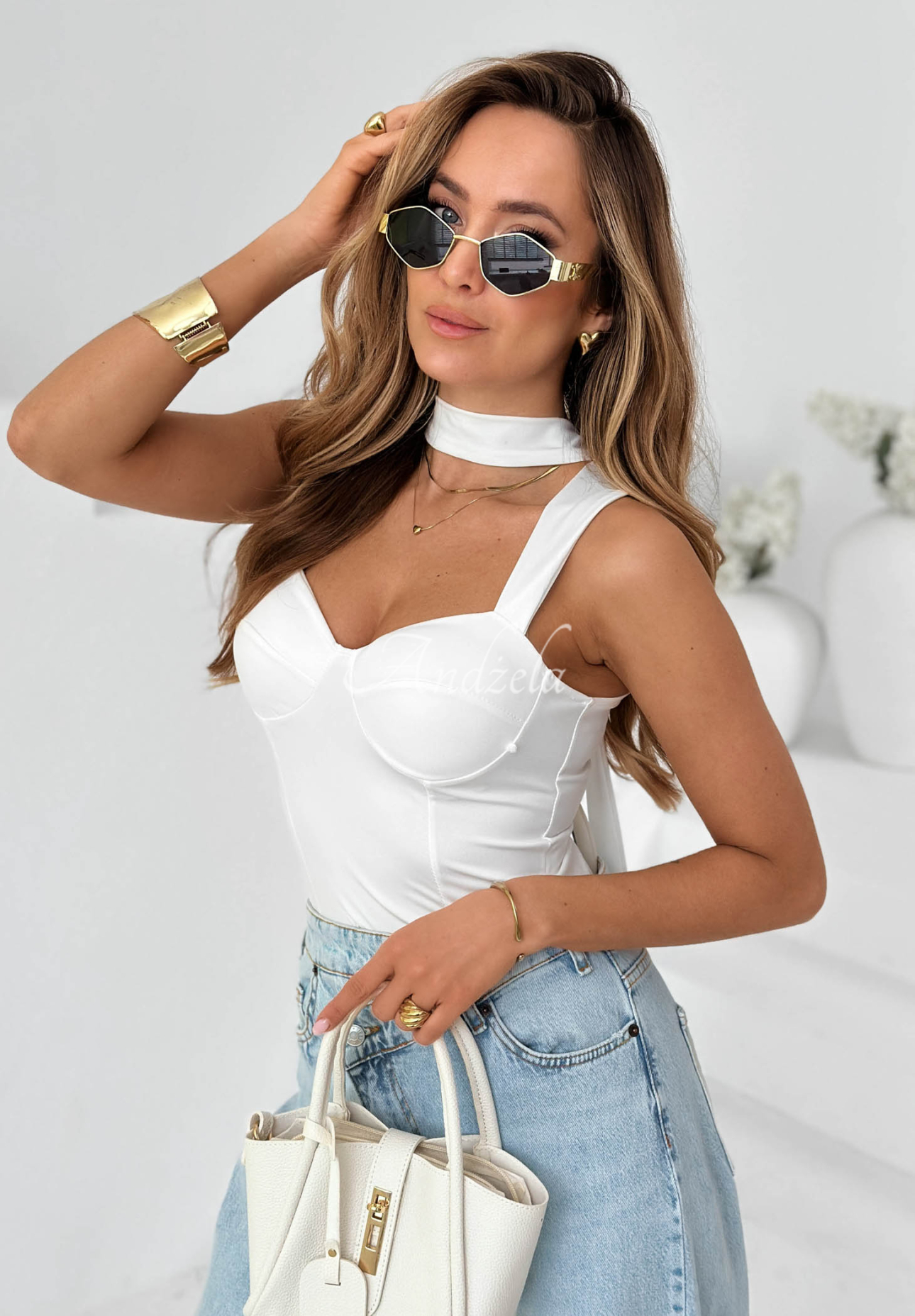 Top mit Choker Don’t Be Late Ecru