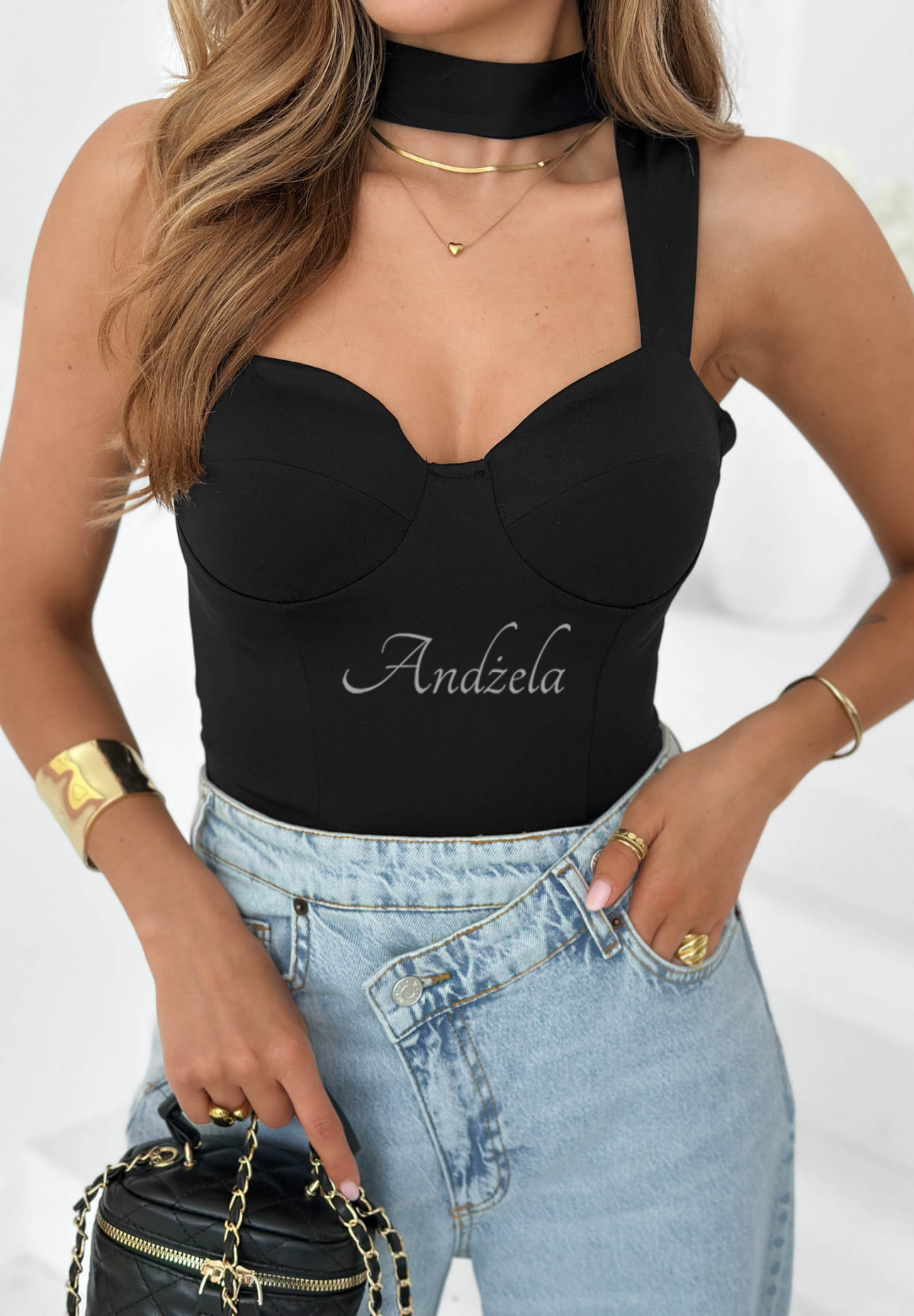 Top mit Choker Don’t Be Late Schwarz