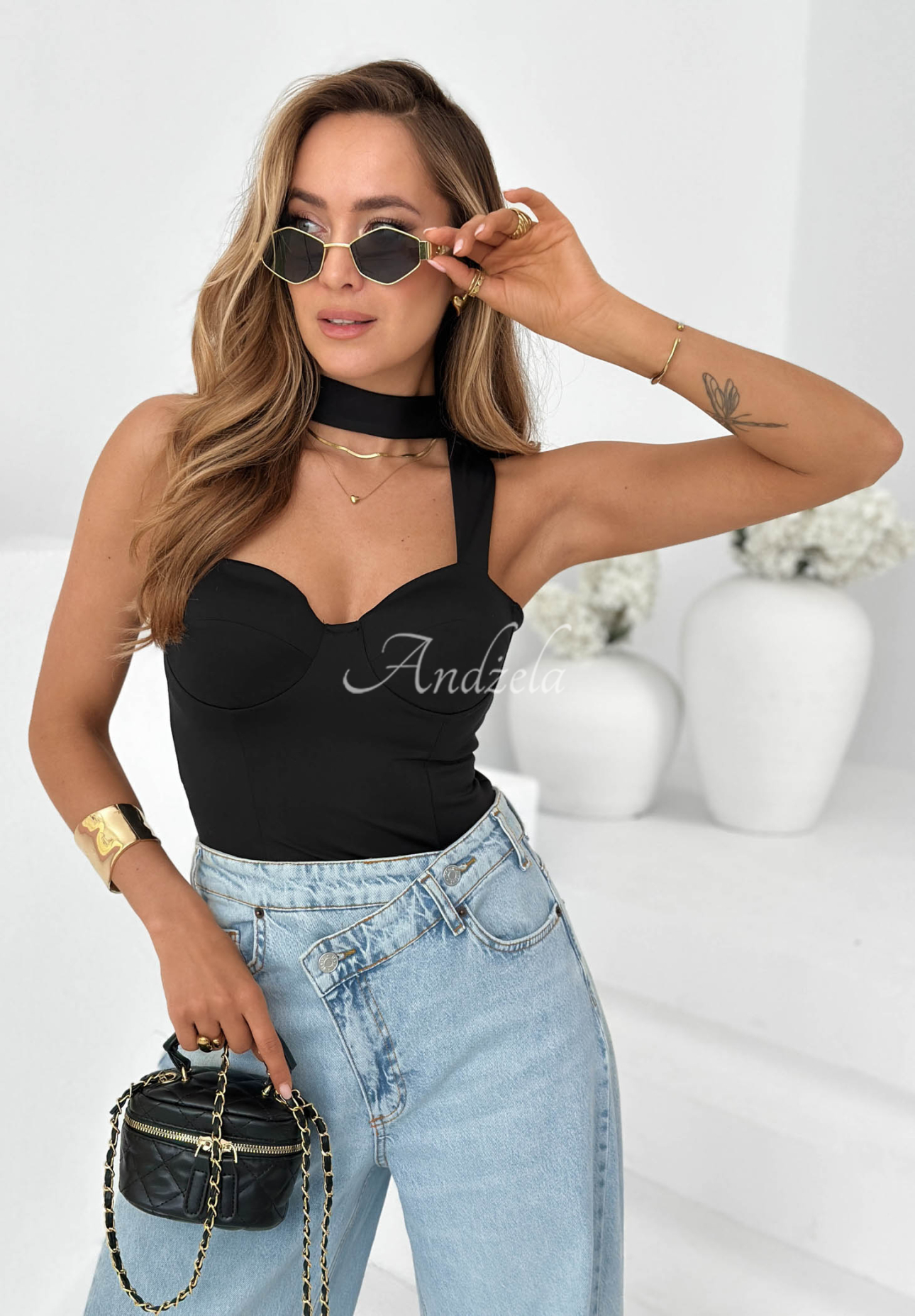 Top mit Choker Don’t Be Late Schwarz
