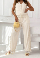 Elegancki Set Weste i Hose wide leg z koronką Fancy You Beige