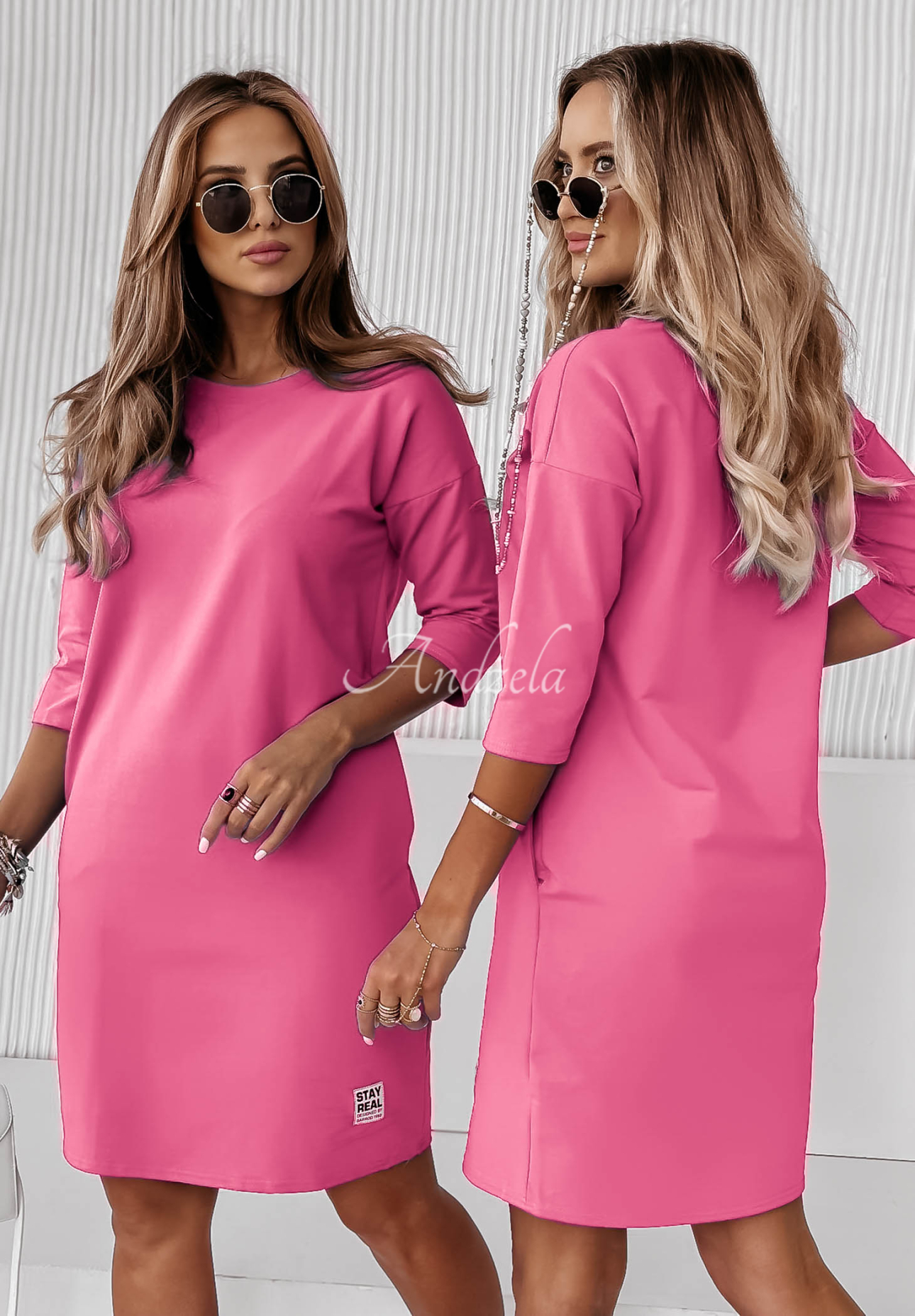 Tunikakleid mit Taschen Stay Real Fuchsia