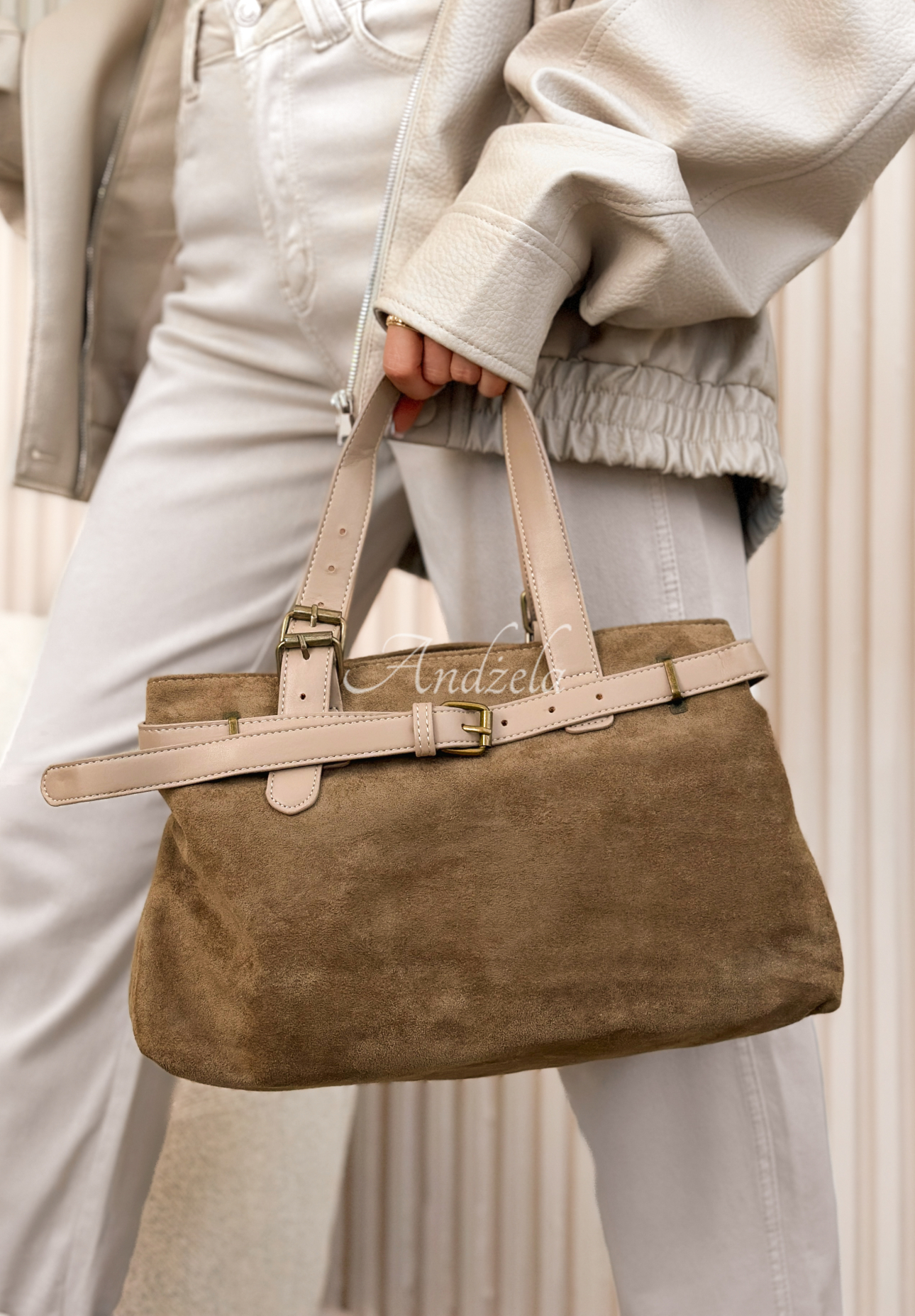Tasche aus Wildlederimitat Donna Beige