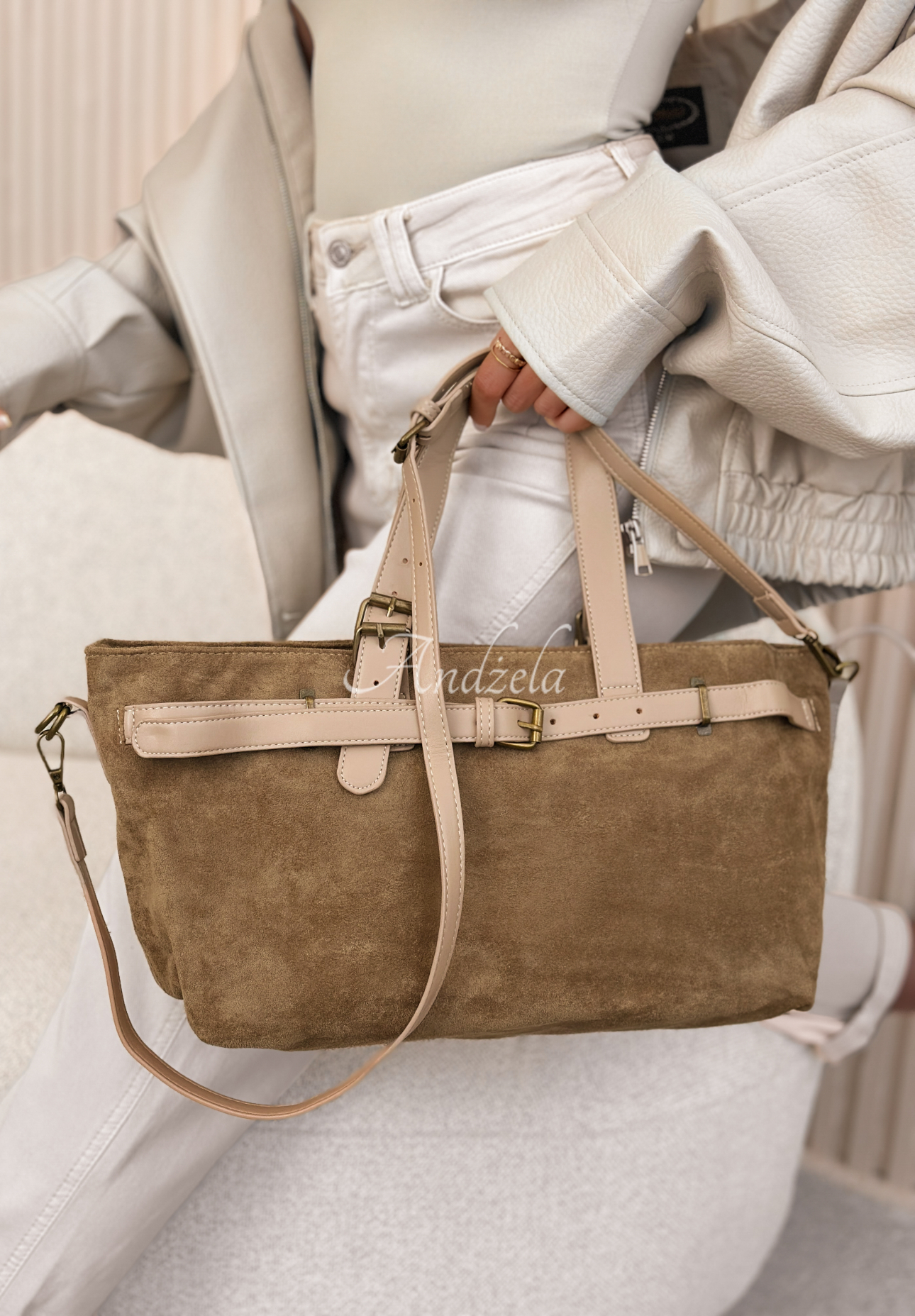 Tasche aus Wildlederimitat Donna Beige
