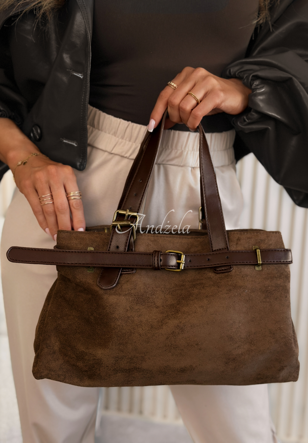 Tasche aus Wildlederimitat Donna Schokoladenbraun