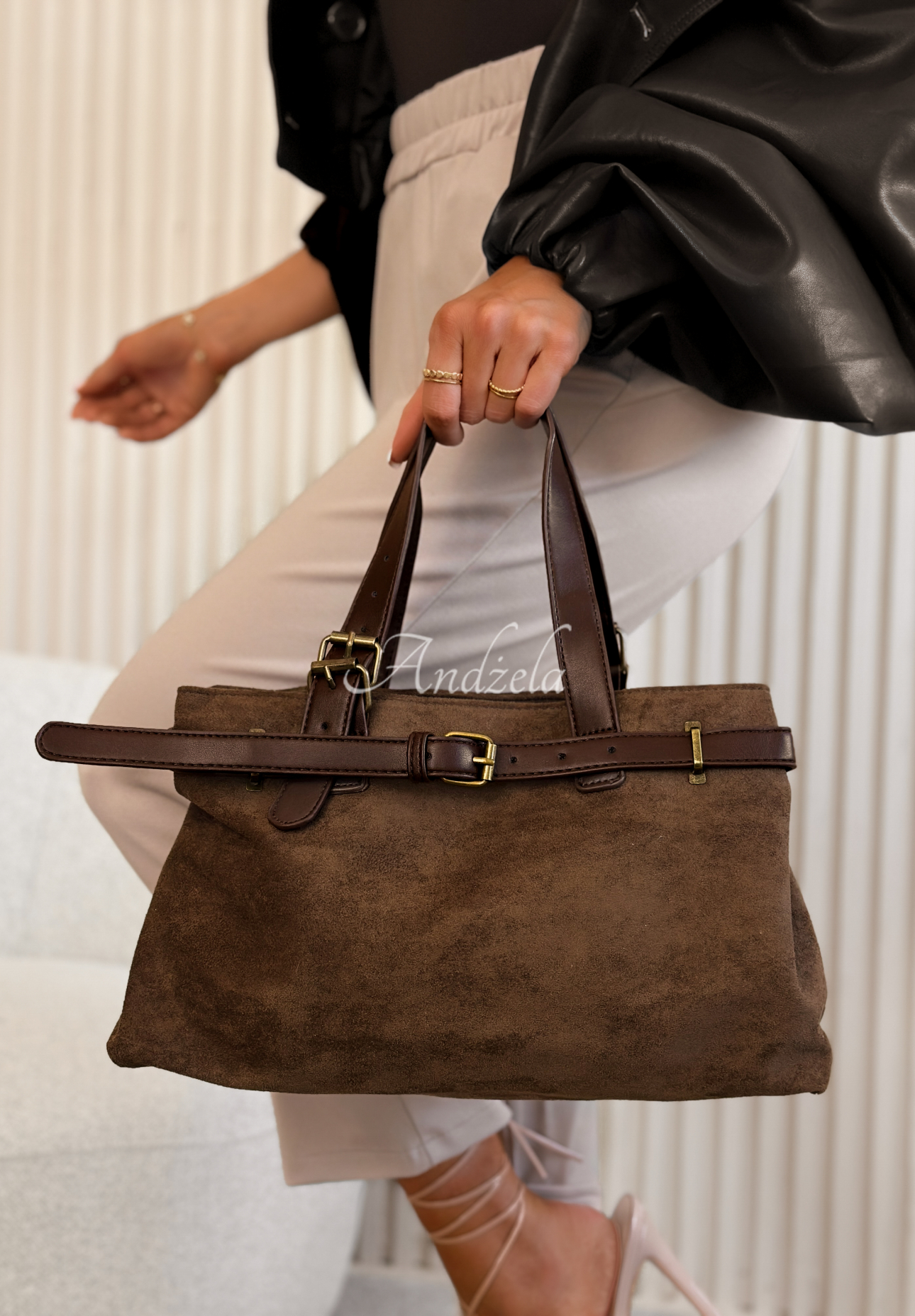 Tasche aus Wildlederimitat Donna Schokoladenbraun