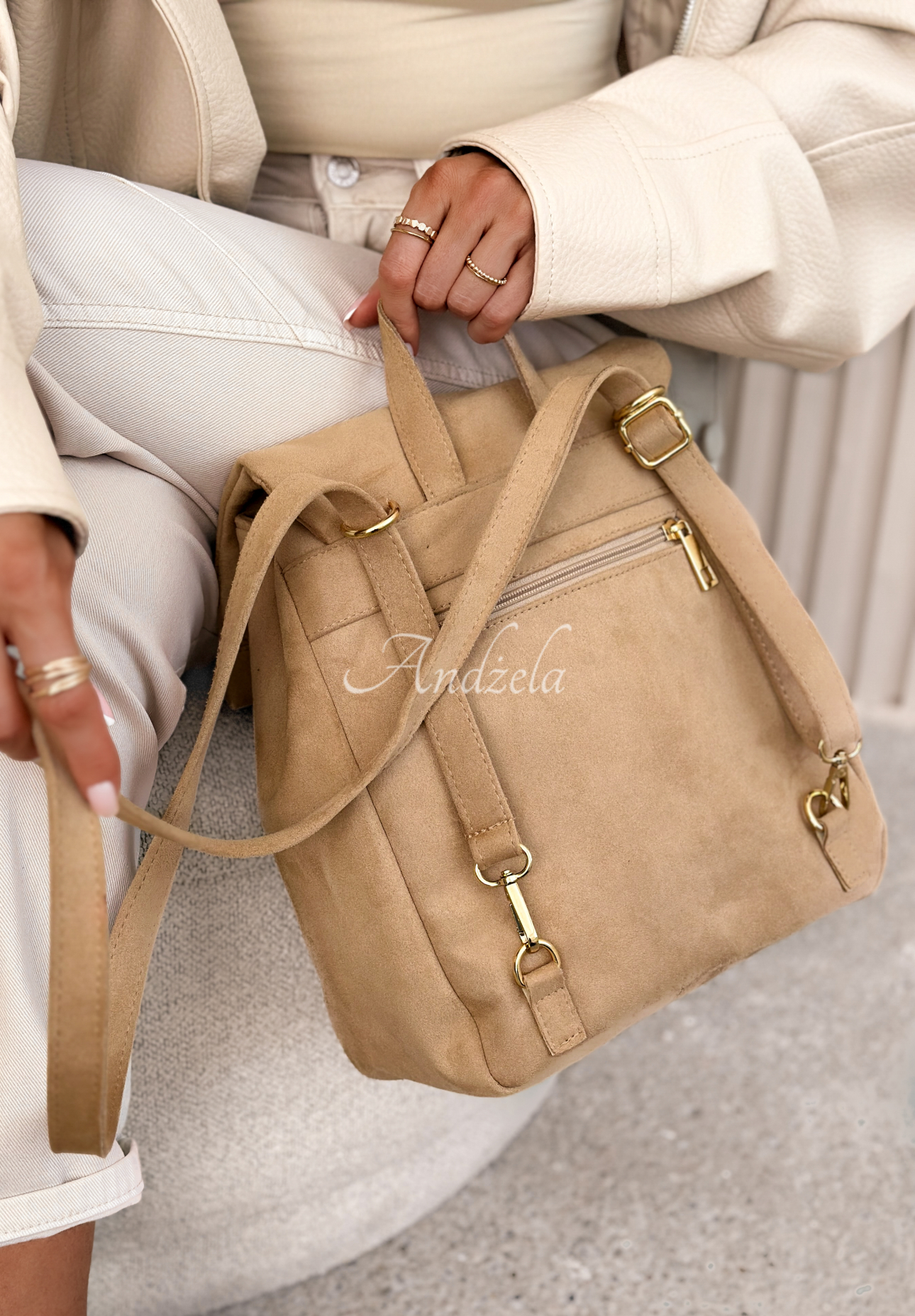 Rucksack aus Wildlederimitat Right On Time Camel