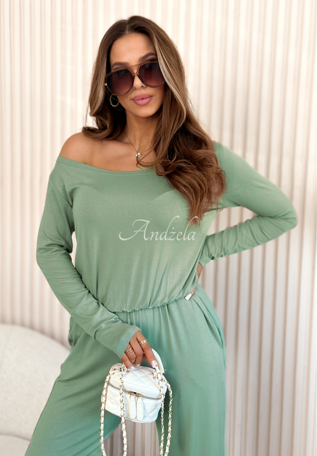 Langer Jumpsuit aus Viskose New Orlean salbeigrün