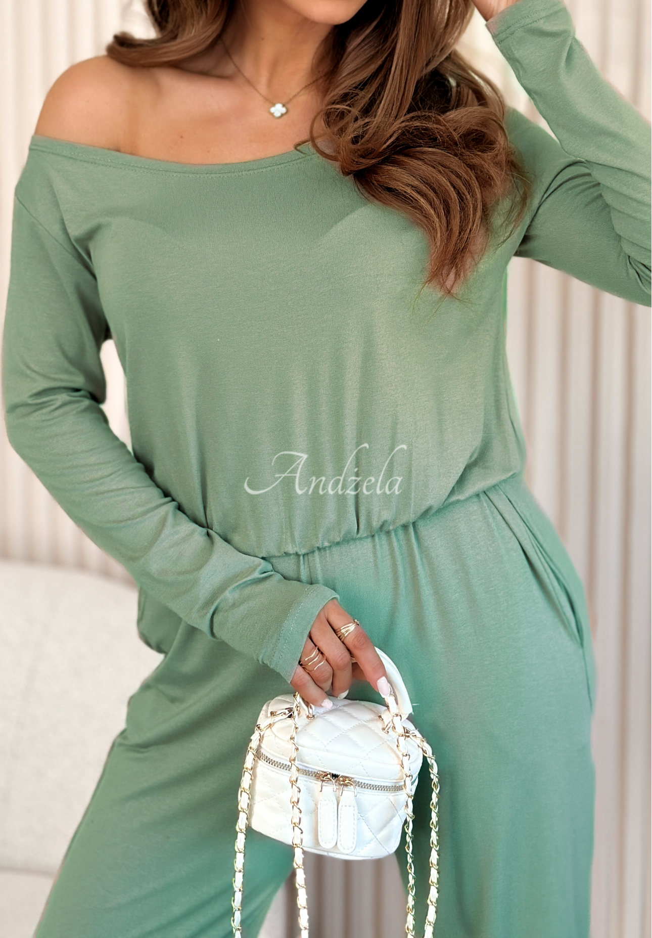 Langer Jumpsuit aus Viskose New Orlean salbeigrün