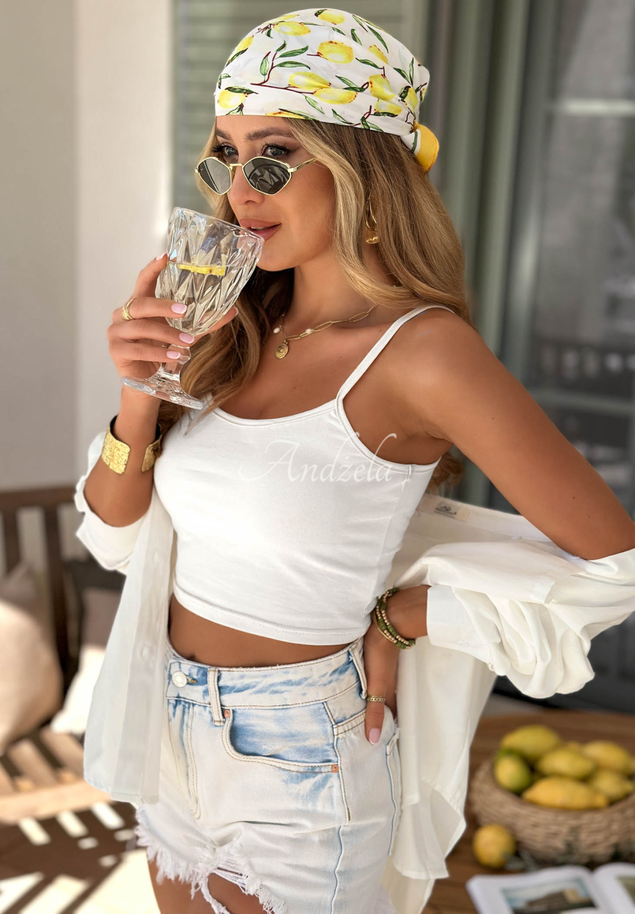 Kurzes Baumwoll-Trägertop Viva Oliva Weiß