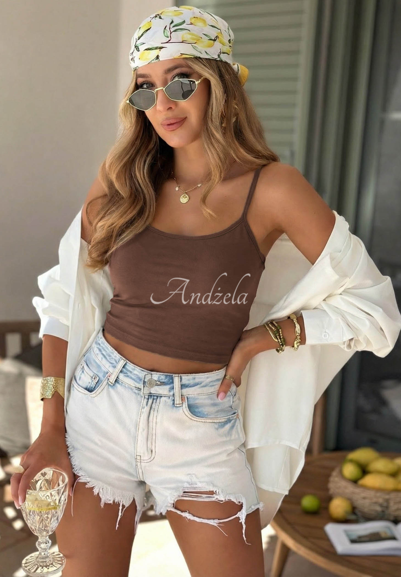 Kurzes Baumwoll-Trägertop Viva Oliva Schokoladenbraun