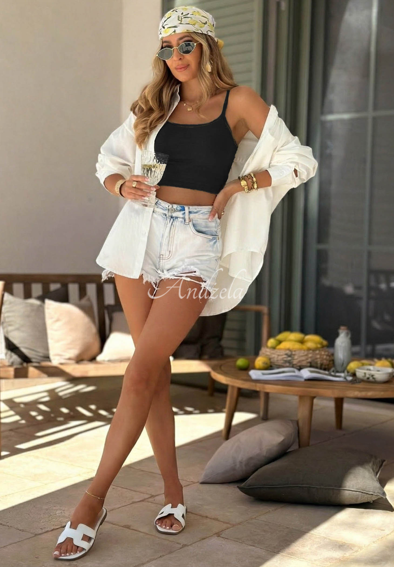 Kurzes Baumwoll-Trägertop Viva Oliva Schwarz