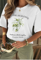 Bawełniany T-Shirt z nadrukiem Olive Italiane Weiß