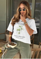 Bawełniany T-Shirt z nadrukiem Olive Italiane Weiß