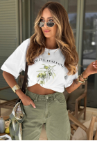 Bawełniany T-Shirt z nadrukiem Olive Italiane Weiß