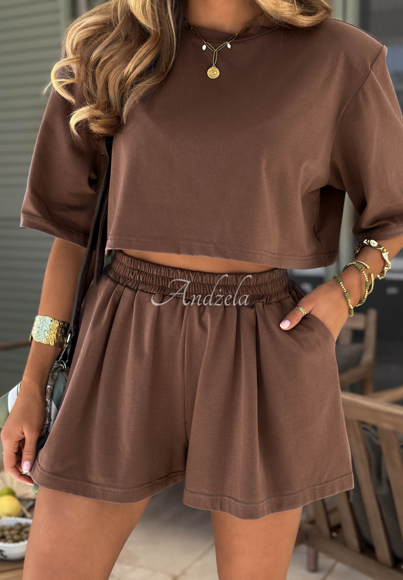 Kurze Baumwollshorts Viva Oliva Schokoladenbraun