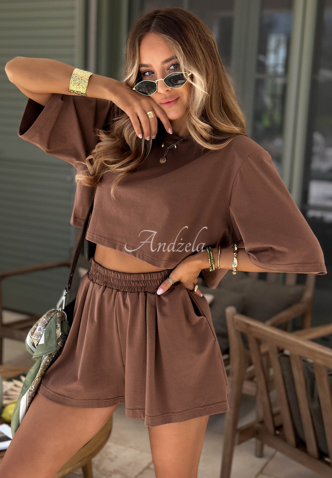 Kurze Baumwollshorts Viva Oliva Schokoladenbraun