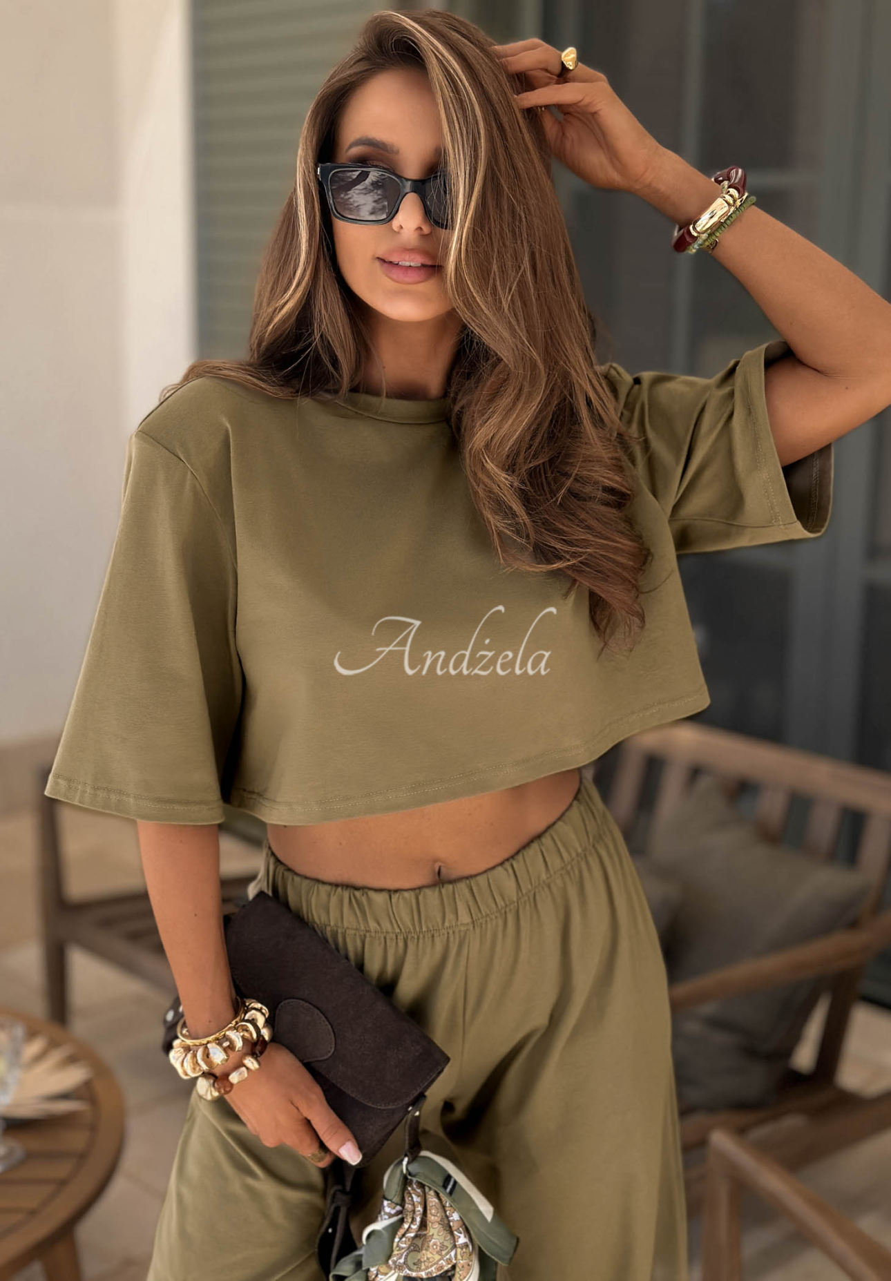 Baumwoll-T-Shirt mit Polstern Viva Oliva Olivgrün