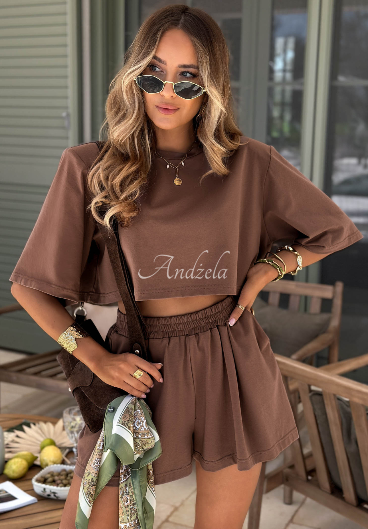 Baumwoll-T-Shirt mit Polstern Viva Oliva Schokoladenbraun