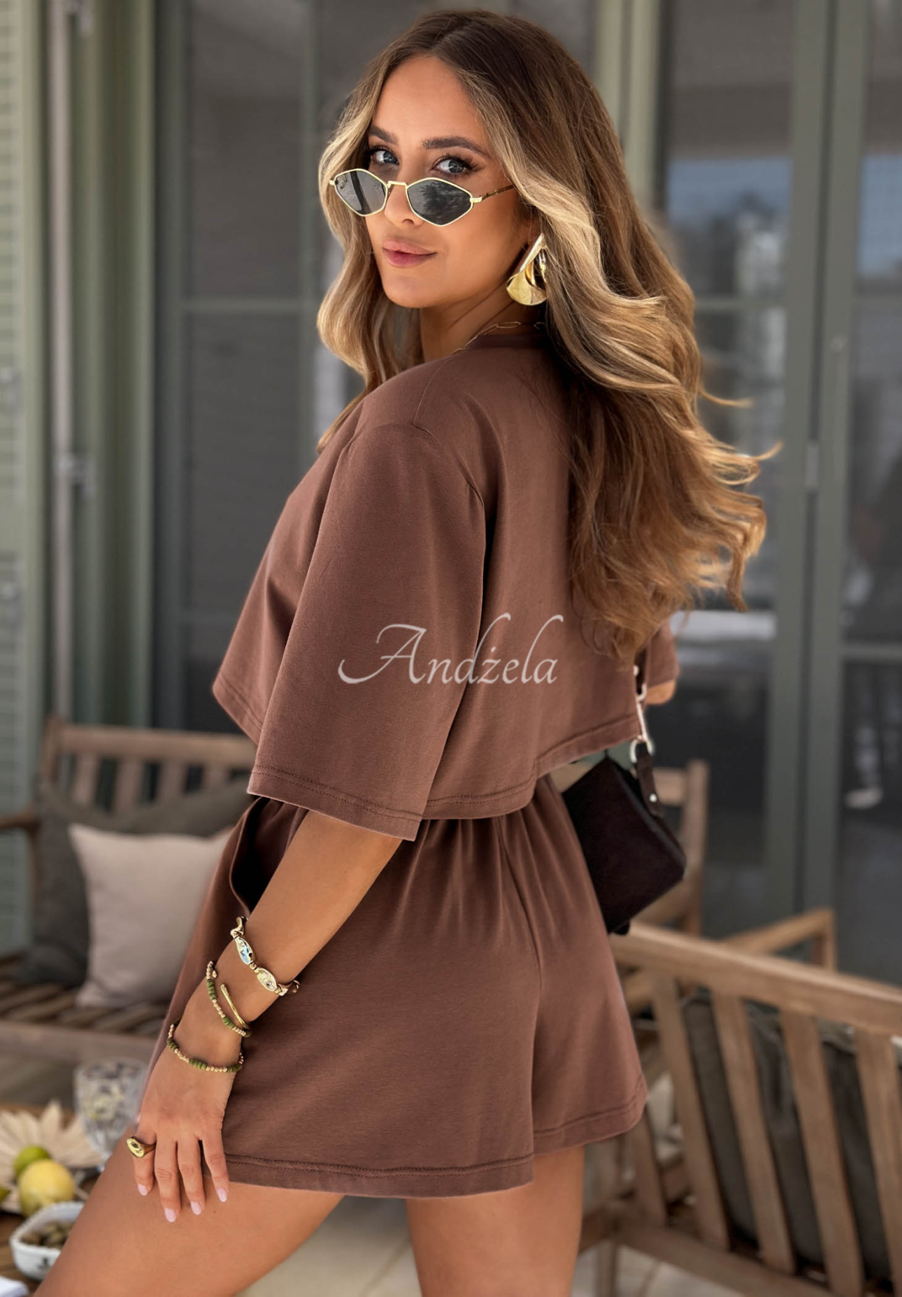 Baumwoll-T-Shirt mit Polstern Viva Oliva Schokoladenbraun