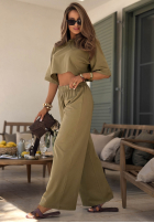 Bawełniane Hose dresowe wide leg Silent Hour Olivgrün