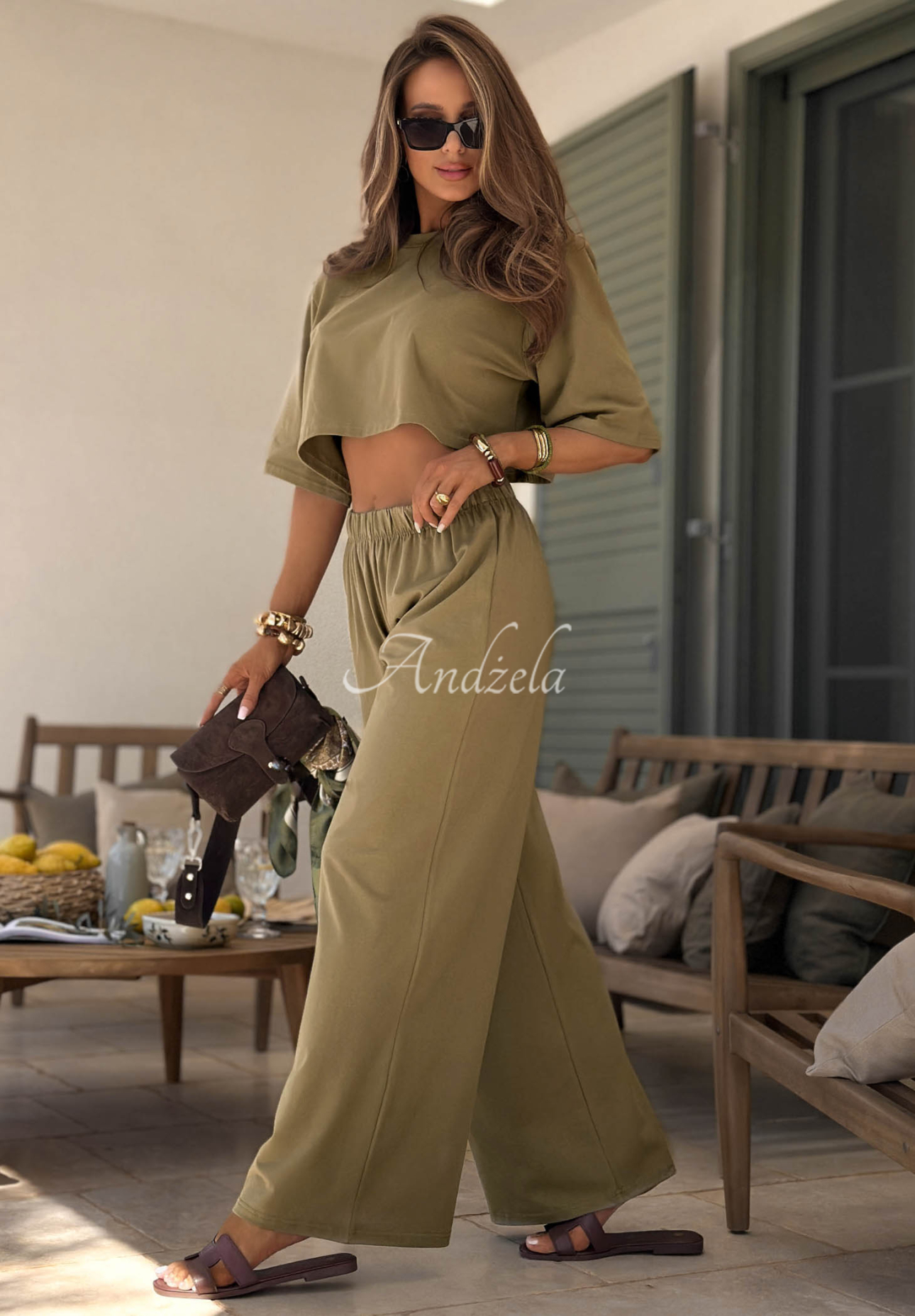 Jogginghose aus Baumwolle wide leg Viva Oliva Olivgrün