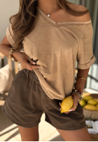 T-Shirt z dekoltem Venali Camel