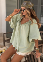 Bluse z bufkami i wiązaniem przy dekolcie Bellanova Weiß